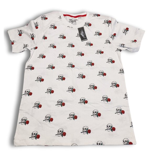 Eighty Brand Men’s White Skull & Rose T-Shirt Size Large - Picture 1 of 3